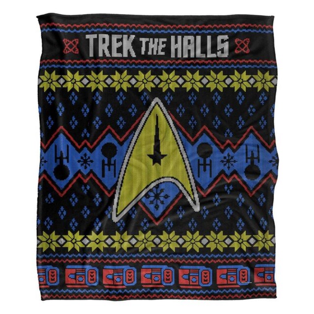 Star Trek Trek the Halls Ugly Silky Christmas Sweater Supersoft Blanket Black Black/Multicoloured One Size 1