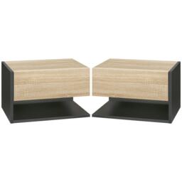 HOMCOM Floating Bedside Table Set of 2, Wall Mounted Bedside Cabinet with Drawer and Open Shelf, Modern Nightstand for Bedroom, 46 x 30 x 30 cm, Oak Tone