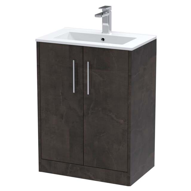 Balterley Winshill Contemporary 2 Door Floor Standing Vanity Unit with Minimalist Basin, Metallic Slate, 600mm