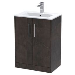Balterley Winshill Contemporary 2 Door Floor Standing Vanity Unit with Minimalist Basin, Metallic Slate, 600mm