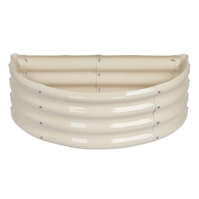 Harbour Housewares Raised Garden Bed - Ivory Semi-Circle Bottomless Galvanised Steel Metal Planter Box 90 x 45cm