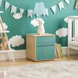 Junior Vida Neptune 2 Drawer Bedside Table Chest Cabinet Nightstand, Blue & Oak
