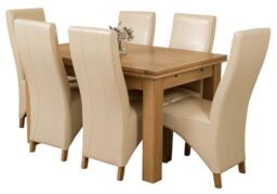 Richmond 140-220cm Oak Extending Dining Table and 6 Lola Leather Chairs Cream Cream