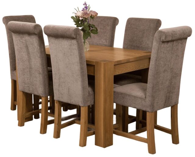 Kuba 125x80cm Chunky Oak Small Dining Table and 6 Washington Fabric Chairs Grey Grey