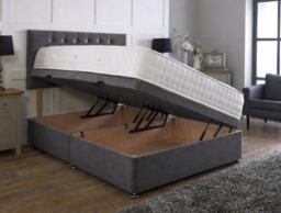 Side Opening Ottoman Divan Bed Set Charcoal Grey Linen 4ft Small Double