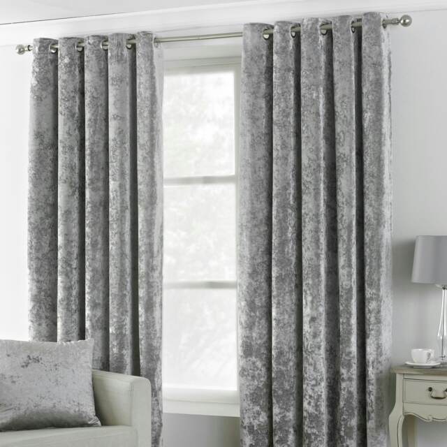 Paoletti Verona Crushed Velvet Silver Eyelet Curtains (W)117cm x (D)137cm Multi