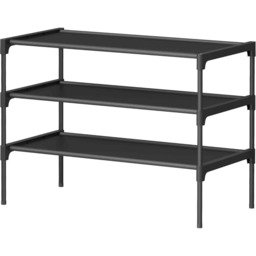 3-Tier Shoe Rack, Space-Saving Shoe Storage Organiser with Metal Frame and Fabric Shelves, Hallway Storage, Ink Black