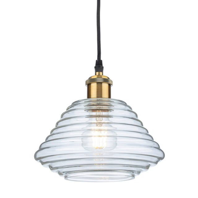 Logan Dome Pendant Light Antique Brass with Clear Glass