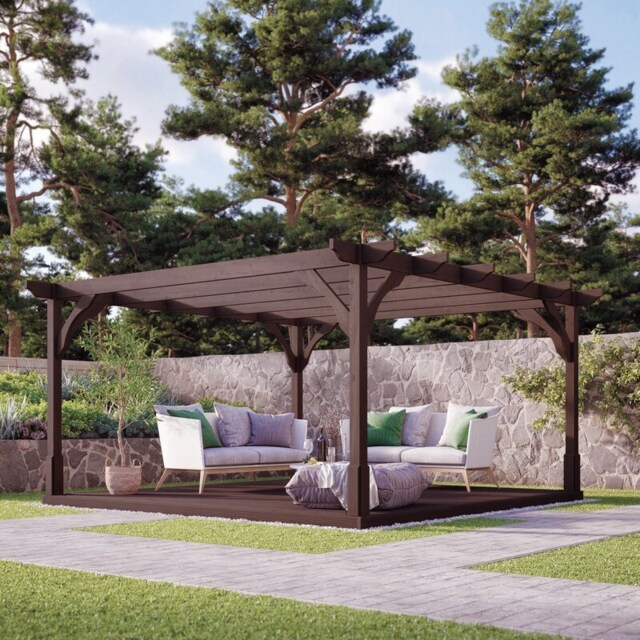 Premium Pergola and Decking Kit - Wood - L480 x W480 x H270 cm - Rustic Brown