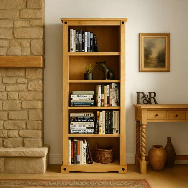 Vida Designs Corona 5 Shelf Large Bookcase Display Unit, Solid Pine Wood