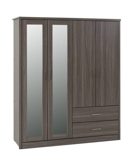 Lisbon 4 Door Wardrobe - L53.5 x W157 x H187 cm - Black Wood Grain Black