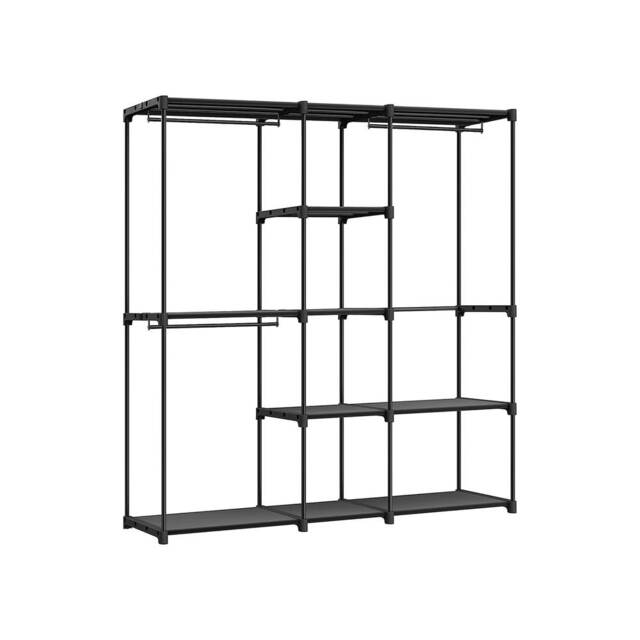Metal Clothes Rail Open Wardrobe With Storage Shelves Black