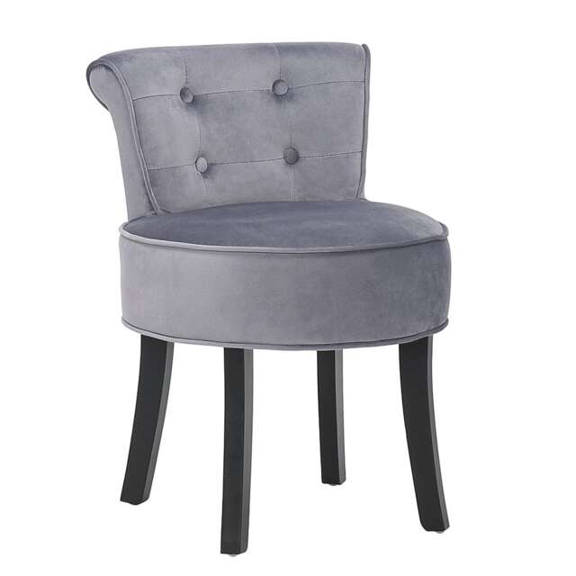 Living and Home Velvet Vanity Stool with Thick Cushion - Grey