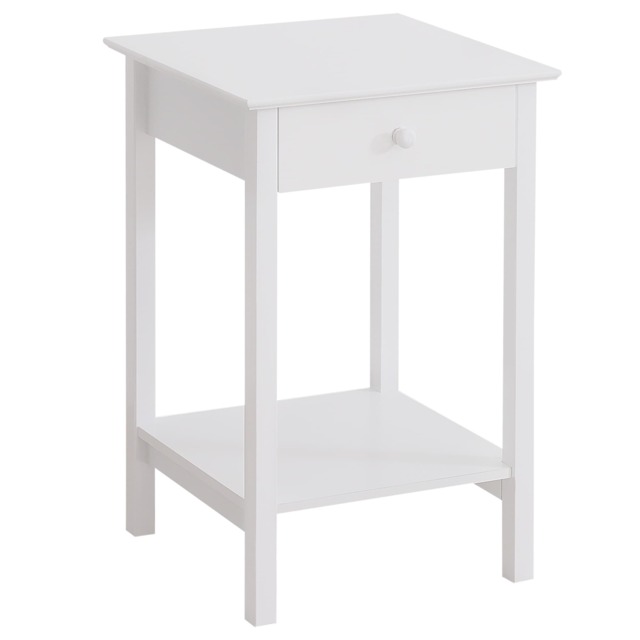 HOMCOM White Bedside Table, Wooden Side Table, Nightstand, Bedside Cabinet with Drawer and Storage Shelf for Bedroom and Living Room White