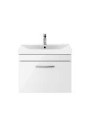 Balterley Millwich Contemporary 1 Drawer Wall Hung Vanity Unit with Thin Edge Basin, Gloss White, 600mm