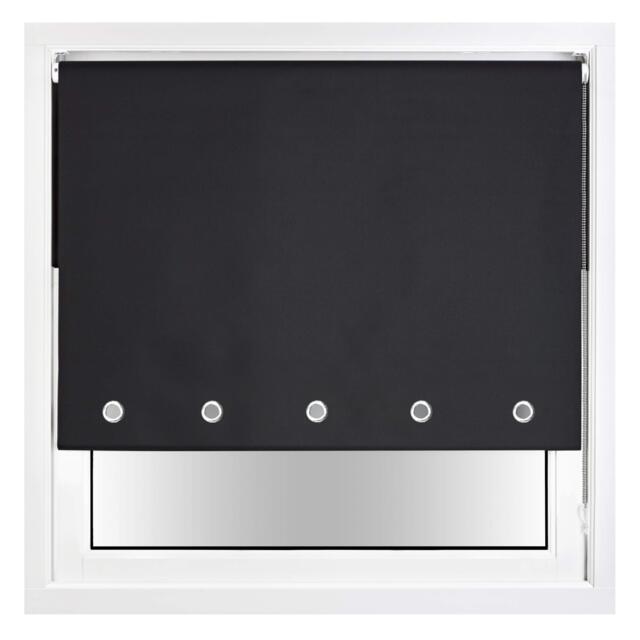 FURNISHED Blackout Roller Blind with Round Eyelets & Metal Fittings Black Black (W) 210cm x (L) 165cm