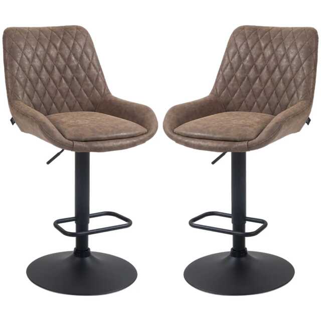Set Of 2 Modern Faux Leather Bar Stools With Footrest