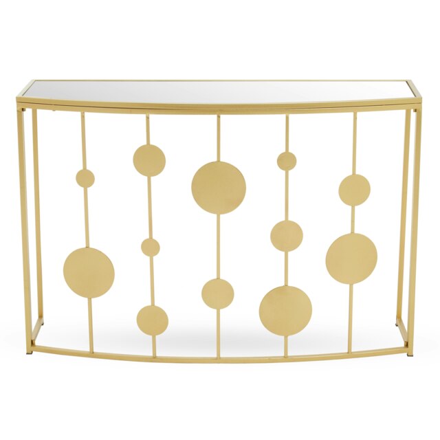 Orsina Sleek Champagne Gold Finish Console Table With Mirror Top, Sturdy Hallway Table, Decorative Surface Table