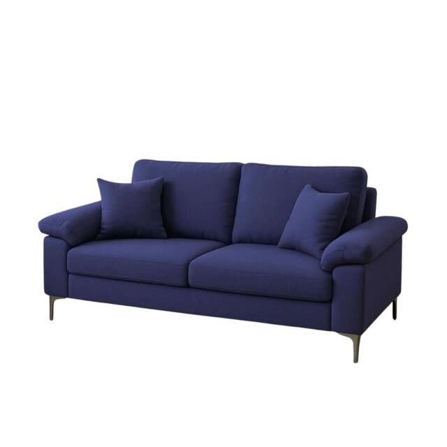 Modern Blue Sofa 2 1 Seater Set Fabric with Chrome Feet - Comfortable Couch with Cushion for Living Room, Bedroom or Office