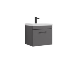 Balterley Rio 1 Drawer Wall Hung Vanity Basin Unit - with Square D-shaped handle (Tap Not Included) - Balterley Grey Gloss Grey