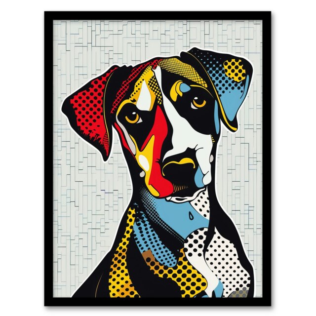 Dog Lover Pop Art Pet Fun Portrait Black Framed Wall Art Print A4