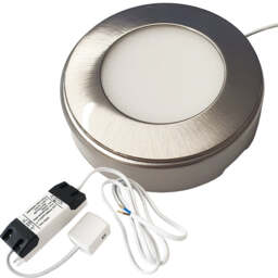 Brushed Nickel Round LED Under Cabinet Kitchen Light & Driver Kit - Warm White 3000K