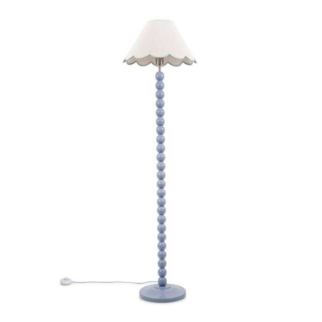 ValueLights Bobbles Powder Blue Floor Lamp Green Trim Scallop Shade Blue