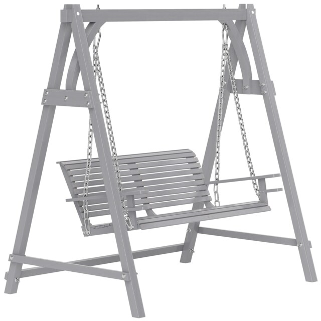 Outsunny 2 Seater Wooden Garden Swing Seat Hammock Bench Lounger, Grey
