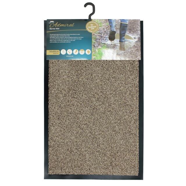 JVL Admiral Barrier Door Mat, Microfibre, Stone, 50 x 80 cm
