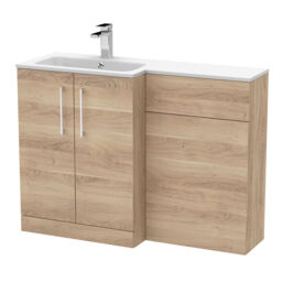 Balterley Bramshall Contemporary 2 Door Left-Hand Floor Standing Combination Unit with Stone Basin, Bleached Oak, 1100mm