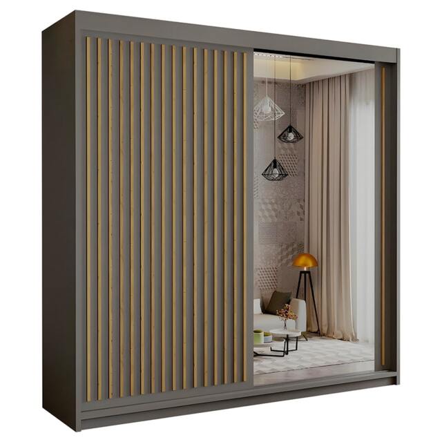 Sliding Wardrobes 4U Modern Vertical Panelled Mirror Sliding Wardrobe – 150cm to 250cm, White, Black, Grey, Oak Grey Grey 150cm