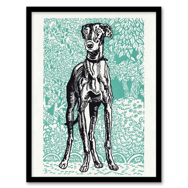 "Dog Lover Greyhound Pet Portrait Moriz Jung Framed Wall Art Print 12X16"""