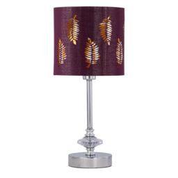 Chrome Jewelled Table Lamp with Burgundy Fern Shade