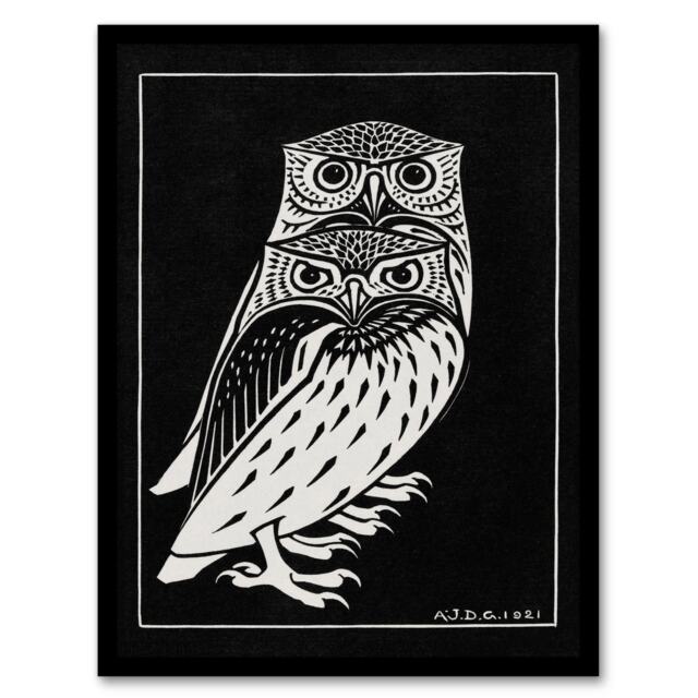 Julie de Graag Framed Wall Art Print Two Owls Vintage Animal Painting Home Décor