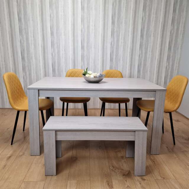 Kosy Koala Dining Table Set With 4 Mustard Chairs And 1 Bench Dining Room Furniture Yellow One Size 6