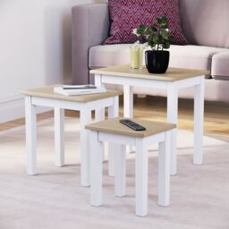 Vida Designs Yorkshire Set of 3 Nest of Tables Sofa Side End Table, White & Oak