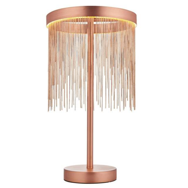 Zelma LED Table Lamp Light Fine Copper Chain Waterfall Effect Brushed Copper, with Inline Switch