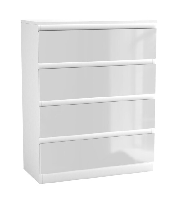 Gloss 4 Drawer Chest No Handle Storage Cabinet White White Carcass & Gloss White Drawers 1