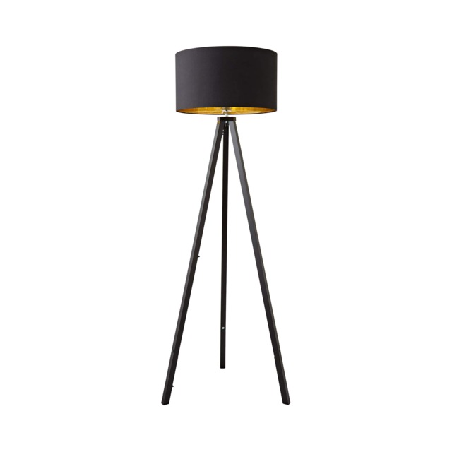 ValueLights Barbro Black Tripod Floor Lamp Black Gold Shade