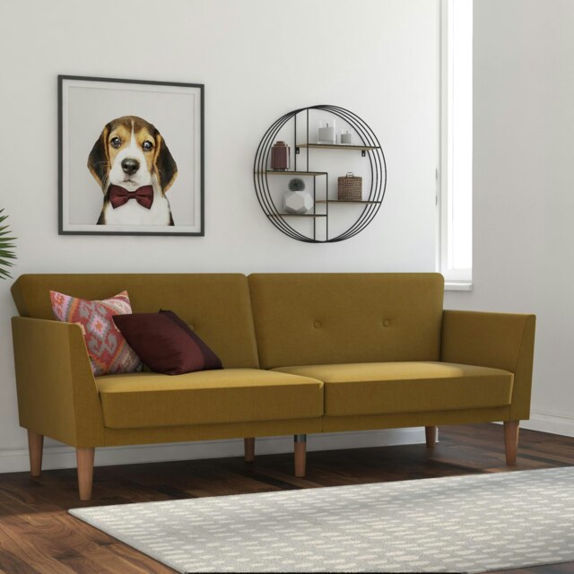 Regal 3-Seater Sofa Bed in Mustard Fabric Yellow MUSTARD Not provided