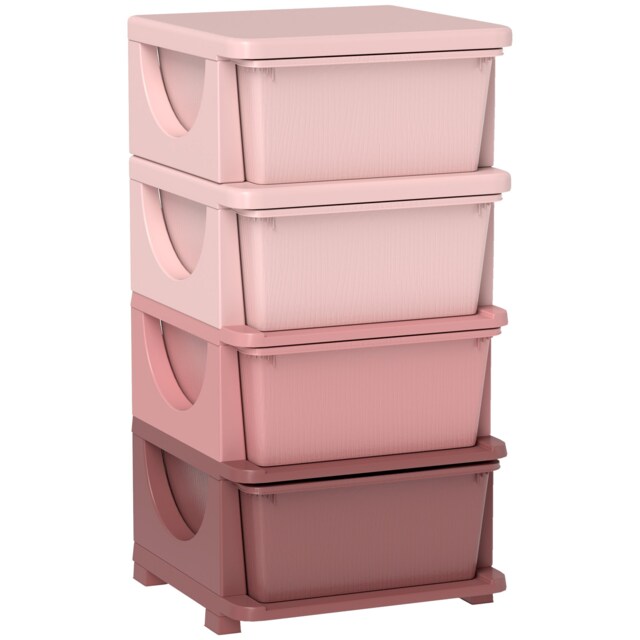 Four-Tier Kids Storage Boxes, Plastic Storage Units with Four Drawers, Pink Pink Pink