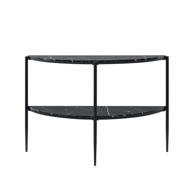2 Tier Half Moon Marble Console Table Black 1