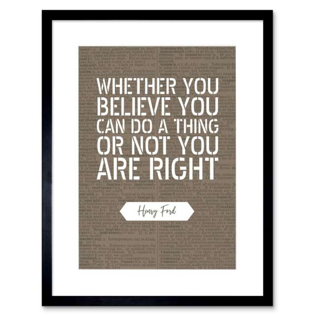 "Dictionary Page Quote Henry Ford You Are Right 9x7"" Black Framed Wall Art Print"