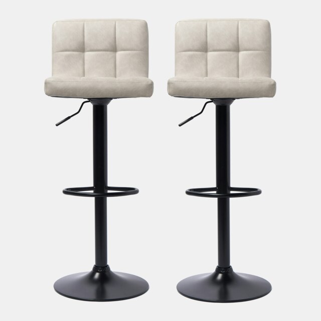 OHS 2 x Faux Leather Swivel Height Adjustable Counter Bar Stools Cream Beige
