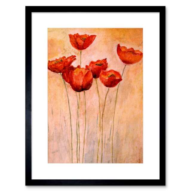 "Red Tulips Flowers Spring Nature Painting 9x7"" Black Framed Wall Art Print"