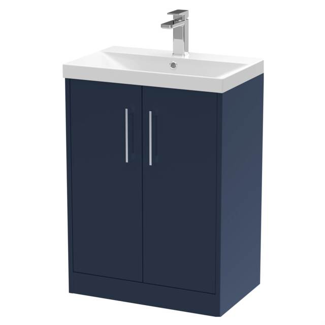 Balterley Winshill Contemporary 2 Door Floor Standing Vanity Unit with Thin Edge Basin, Dark Blue, 600mm