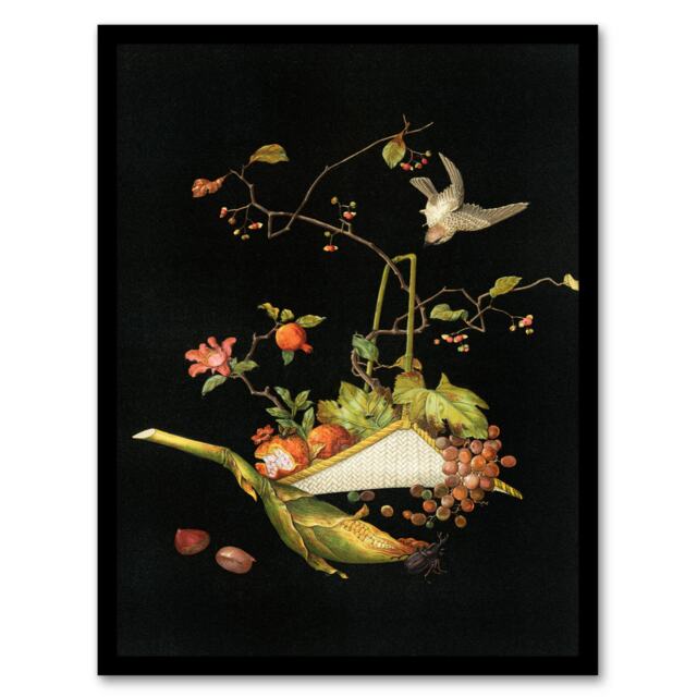 G A Audsley Framed Wall Art Vintage Stylised Still Life with Bird Home Décor