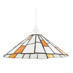Contemporary White Tiffany Pendant Light Shade with Orange Accents