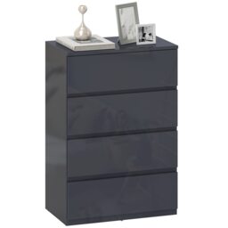 HOMCOM Bedroom Chest of Drawers, High Gloss 4 Drawers Dresser, Grey