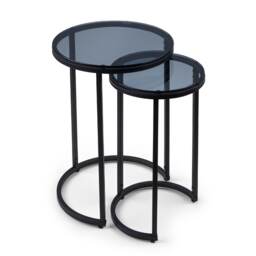 Stirling Round Nesting Side Tables in Smoked Glass and Black